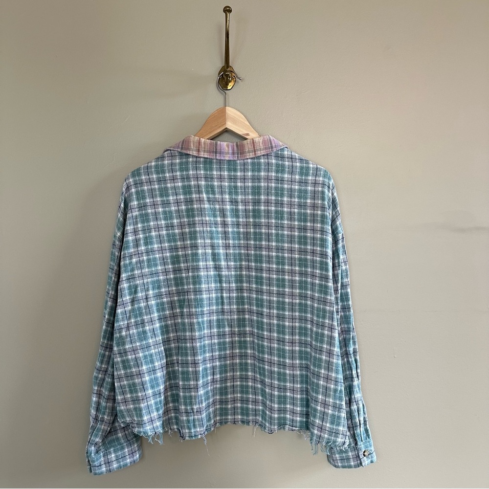Plaid Patchwork Button-Up Shirt- L - image 4